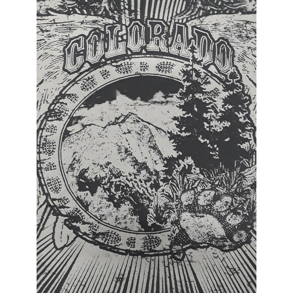 Biker Trash Colorado Graphic T shirt Black Footprints Feathers Mountain XL - Picture 2 of 12